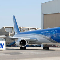 A Boeing 767-300ER plane remodeled as an Israeli version of Air Force One during a test run at Ben Gurion Airport on October 31, 2019. (Israel Aerospace Industries)