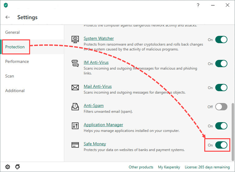 Enabling the Safe Money component in Kaspersky Internet Security 20