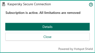 Message about removed limitations in Kaspersky Secure Connection