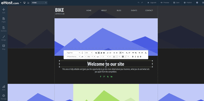 eHost's Website Builder Interface
