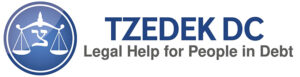 The logo for TZEDEK DC. Smaller text reads: "Legal help for people in debt."