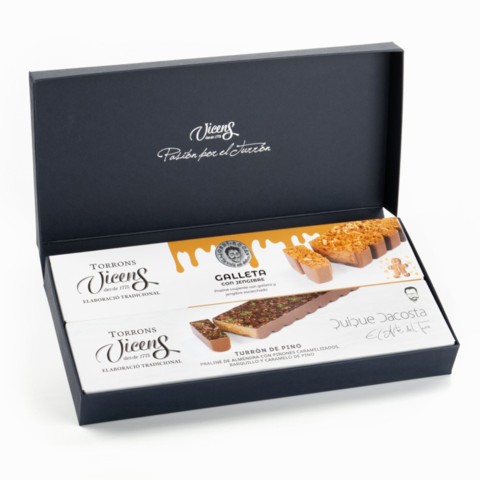 Estoig Regal amb 2 Torrons Sinergia de 300g. Torró de Galleta i Gingebre by Jordi Roca i Torró de Pi by Quique Dacosta