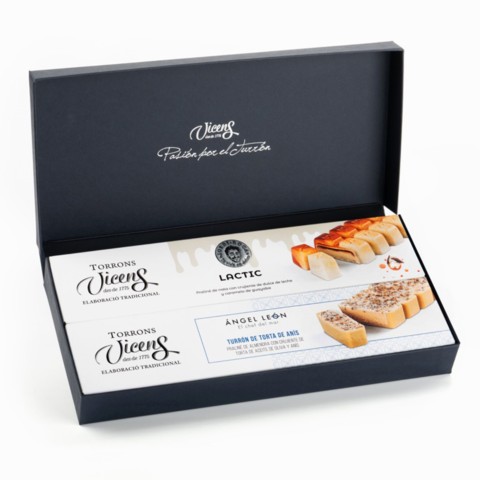 Estoig Regal amb 2 Torrons Sinergia de 300g. Torró Làctic by Jordi Roca i Torró de Coques d'Anís by Ángel León