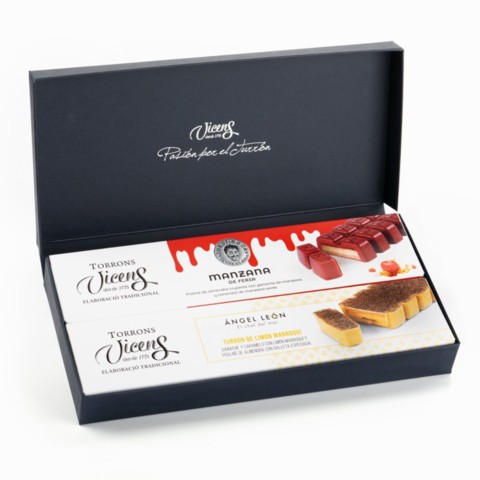 Estoig Regal amb 2 Torrons Sinergia de 300g. Torró de Poma de Fira by Jordi Roca i Torró de Llimona Marroquí by Ángel León