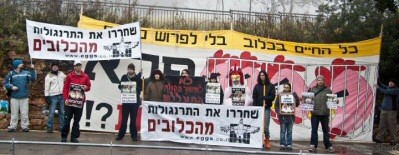 הפגנה שנערכה השבוע מול הכנסת, במקביל לדיון בוועדת החינוך בתקנות שמציע משרד החקלאות. צילום: אלון שרף