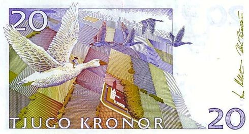 לגרלף מונצחת על שטר של 20 קרונות שבדיות, שבצדו האחורי (בתמונה) מופיע נילס הולגרסון עם אווזי הבר.