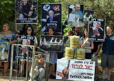 הפגנה נגד שר החקלאות, יאיר שמיר: די לפיטום האווזים!