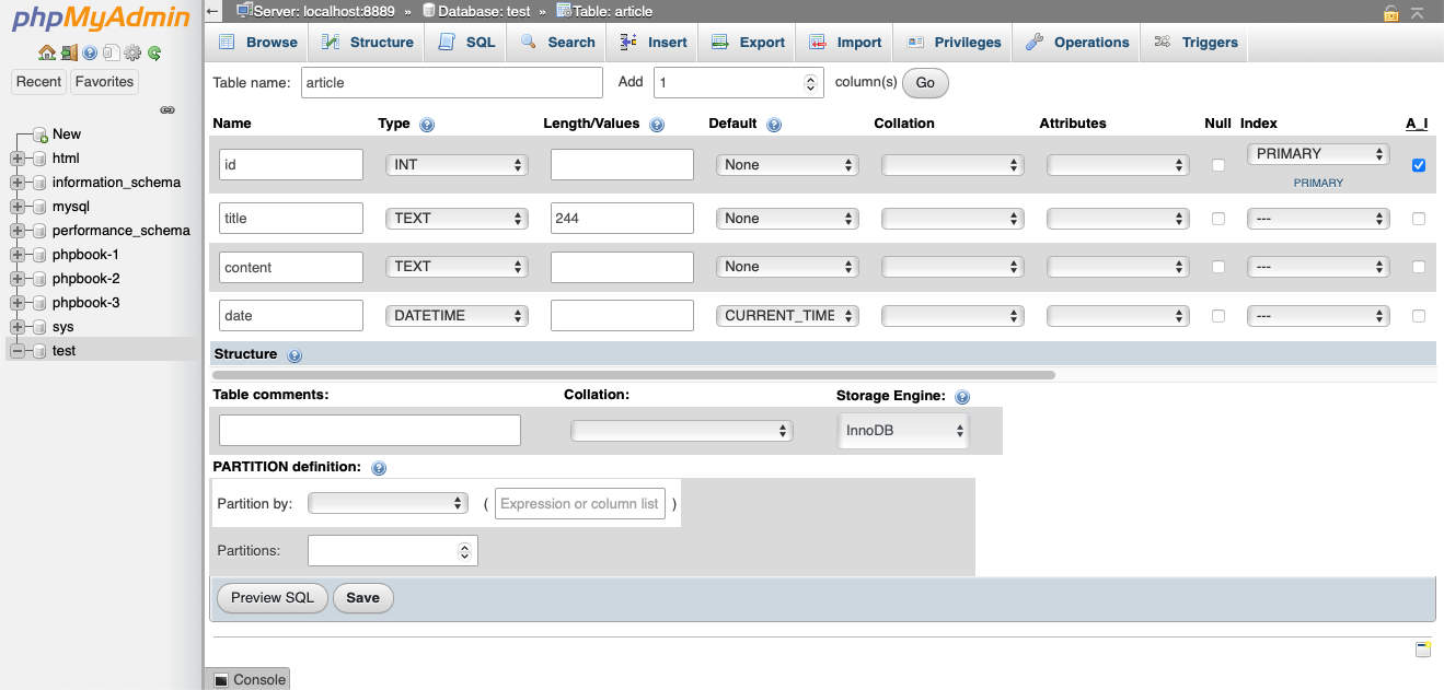 Adding columns to a table in phpMyAdmin.